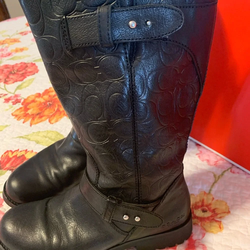 Coach Monogramed Leather Knee Boots - Picture 2 of 14